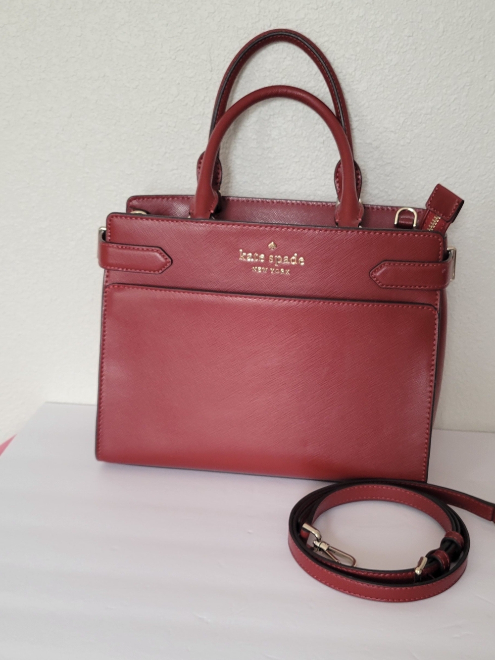 kate spade Burgundy Leather Satchel with Detachable Strap